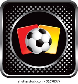 soccer ball and penalty cards on black halftone web button