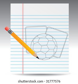 soccer ball and penalty cards on notebook paper with pencil