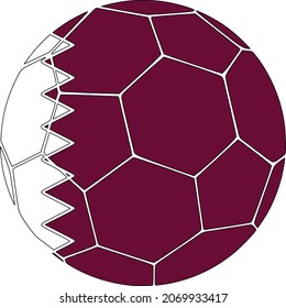 Soccer ball with Qatar team flag; Soccer ball colored with the flag of Qatar; Football colored with the flag of Qatar; Flag of Qatar Vector illustration