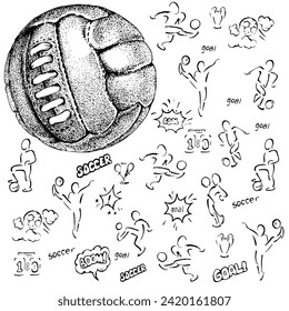 Soccer ball. Realistic 3D design in vintage style. Antistress drawing for coloring. Colouring pictures for adults and children. 