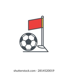Soccer ball and red corner flag