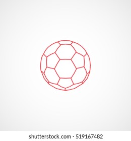 Soccer Ball Red Line Icon On White Background