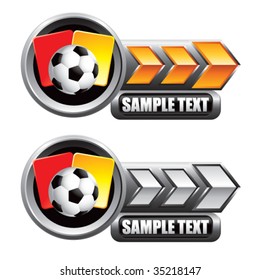 soccer ball with red and yellow cards on arrow banner