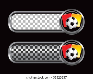 soccer ball with red and yellow cards on checkered tabs