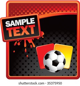 soccer ball with red and yellow cards on red splat banner