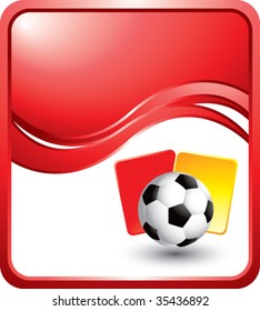 soccer ball with red and yellow cards on red wave background