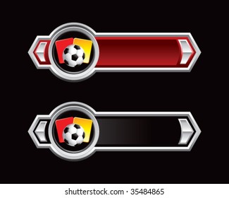 soccer ball with red and yellow cards on royal web banners