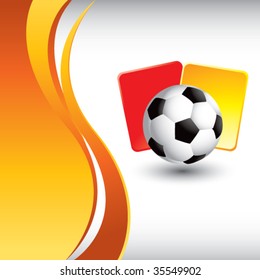 soccer ball with red and yellow cards on vertical wave background