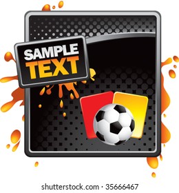 soccer ball with red and yellow cards on black halftone banner template