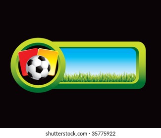 soccer ball with red and yellow cards on countryside tab