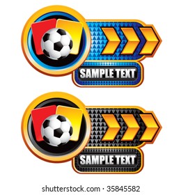 soccer ball with red and yellow cards on arrow banners