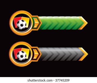 soccer ball with red and yellow cards on green and black arrows