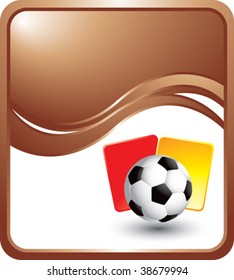 soccer ball with red and yellow cards on bronze wave background