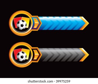 soccer ball with red and yellow cards on blue and black arrows