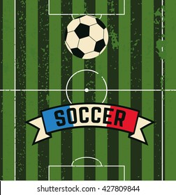 soccer ball rolls across the field to the gate, Vintage football sign on field, vector illustration of football, football game, retro football, logo, football, soccer, retro, icon soccer, icon soccer
