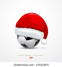 Soccer ball with santa claus hat, merry christmas concept design ,vector illustration