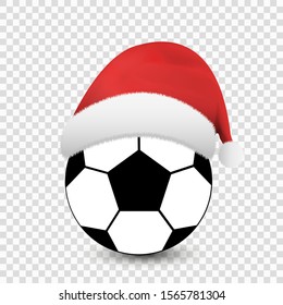 Soccer ball in santa hat - vector illustration