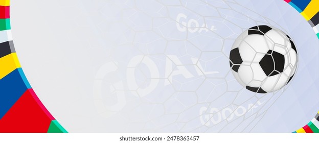 Soccer Ball Scoring Goal with Vibrant Border Design. Ideal for sports-themed designs, soccer event promotions, posters, and educational materials. Vector banner.