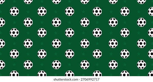 Bola de futebol sem costura padrão. Bolas de futebol sobre campo verde. Plano de fundo perfeito. Ilustração vetorial