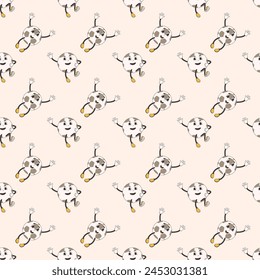 Soccer ball seamless pattern. Football character retro cartoon endless background. Vector flat illustration.