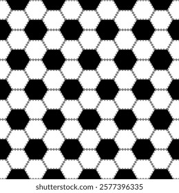 Soccer ball seamless pattern. Repeating black football print isolated on white background. Abstract balls patern repeat wallpaper. Repeated hexagon texture for sport prints design. Vector illustration