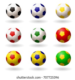soccer ball. set of balls  different colors for playing football. objects on white background. Vector illustration.