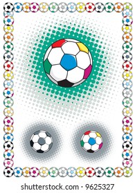 Soccer ball set with different colors in frame