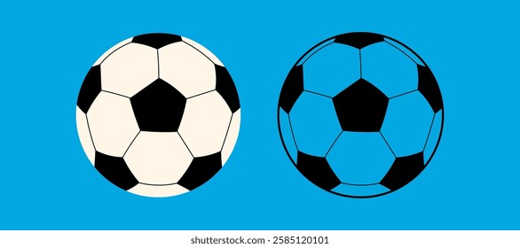 Soccer ball set icon color and outline. For sports themes, outdoor games and team activity concepts. Flat vector on coloured background. 