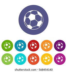 Soccer ball set icons in different colors isolated on white background