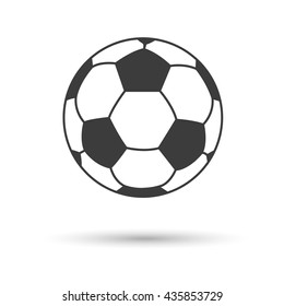 Soccer ball with shadow icon. Flat vector illustration in black on white background. EPS 10