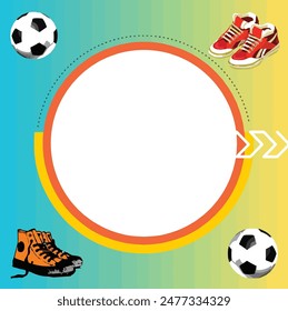 Soccer ball and shoes in a circle, perfect for sports concept designs. Great for posters, banners, social media, and websites.