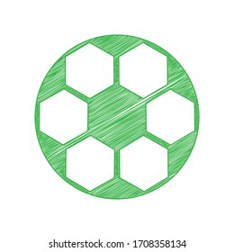 Soccer ball sign. Green scribble Icon with solid contour on white background. Illustration.