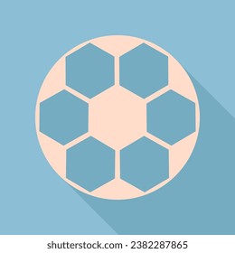 Soccer ball sign. Unbleached silk Icon with very long shadow at dark sky blue background. Illustration.
