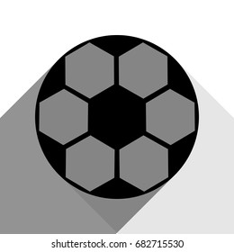 Soccer ball sign. Vector. Black icon with two flat gray shadows on white background.