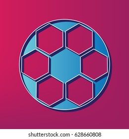 Soccer ball sign. Vector. Blue 3d printed icon on magenta background.
