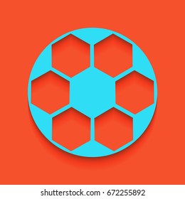 Soccer ball sign. Vector. Blue icon with soft shadow putted down on flamingo background.