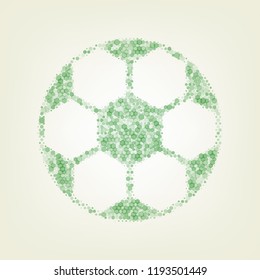 Soccer ball sign. Vector. Green hexagon rastered icon and noised opacity and size at light green background with central light.