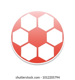 Soccer ball sign. Vector. Reddish icon with white and gray shadow on white background. Isolated.