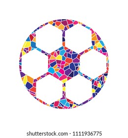 Soccer ball sign. Vector. Stained glass icon on white background. Colorful polygons. Isolated.