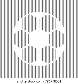 Soccer ball sign. Vector. White icon on grayish striped background. Optical illusion.