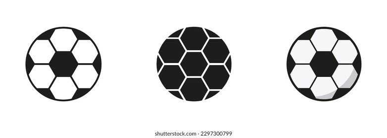 Soccer Ball Silhouette and Line Icon Set. Football Ball for Play Sports Game Solid and Outline Symbol Collection on White Background. Isolated Vector Illustration.