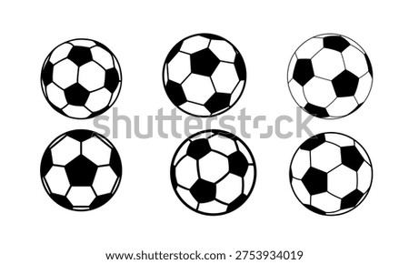 Soccer ball silhouettes set isolated on white background, football ball silhouettes collection, set of vector silhouettes of soccer balls, sport vector illustration