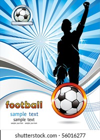 Soccer ball with silhouettes of sport fan. Vector Football background with space for your text. Abstract Classical football poster.