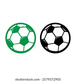 Soccer ball silhouettes with white background and color versions, football ball - black and white vector silhouette symbol illustration of soccer ball, isolated on white background
