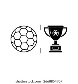 Un balón de fútbol se sienta junto a un trofeo, simbolizando la victoria en un evento deportivo.