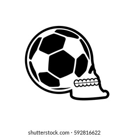 Soccer ball skull. Football fans emblem. skeleton head. Symbol for football lover