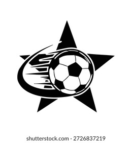 Fußball, Geschwindigkeitslinien und Sternhintergrund, Vektorgrafik, minimalistisches Fußball-Emblem für Sportdesign