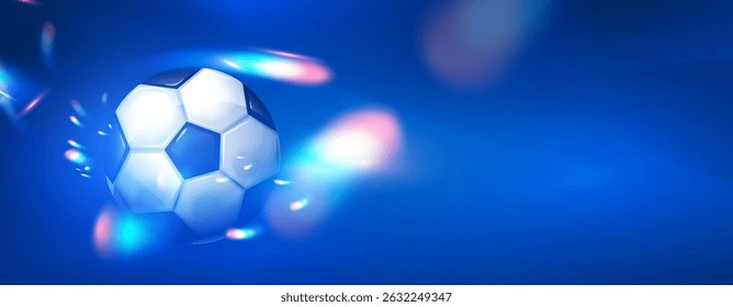 Soccer ball with speed and power light effect. Sports background. Match design.