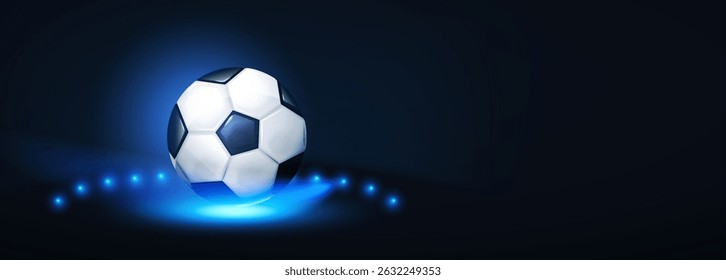 Soccer ball with speed and power light effect. Sports background. Match design.