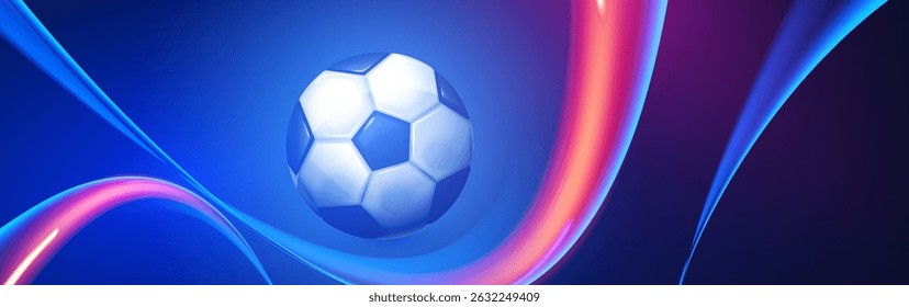 Soccer ball with speed and power light effect. Sports background. Match design.